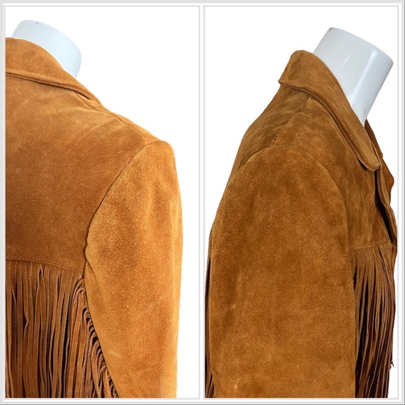 Lariat Tobacco Genuine Suede Leather Fringe Snap Button Western Jacket Size 14 - Picture 9 of 16